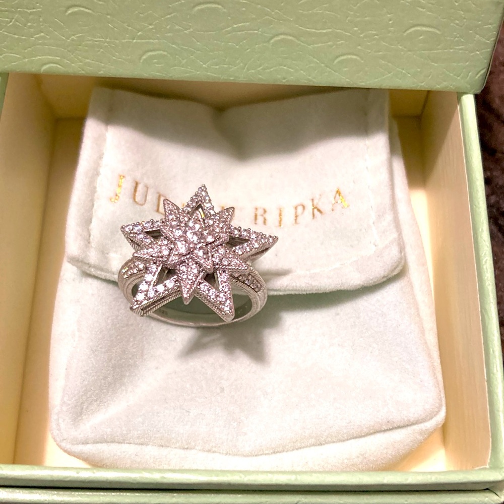 JUDITH RIPKA STERLING SILVER  CLAD DIAMONIQUE STAR RING SIZE 7